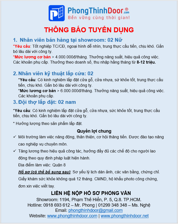 Mẫu thông báo ứng tuyển trực quan
