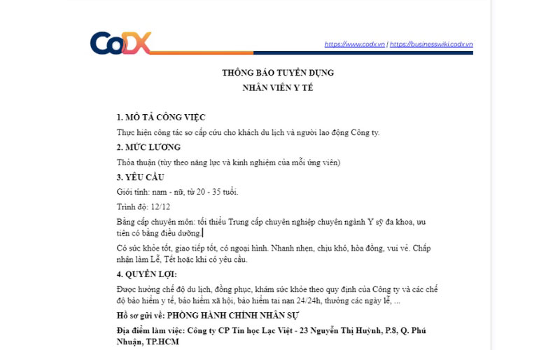 Mẫu thông báo tuyển dụng tối giản