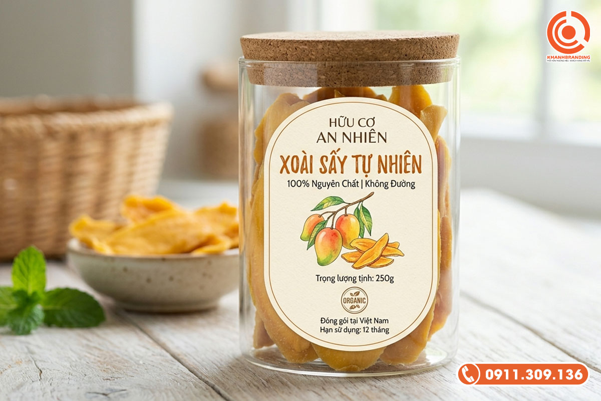 Mẫu tem trái cây sấy phong cách tối giản