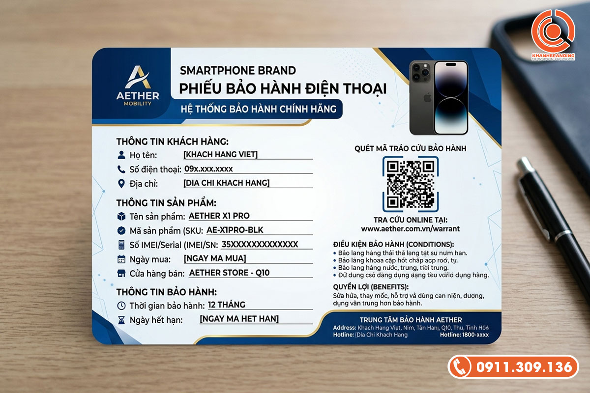 Mẫu phiếu bảo hành có mã QR