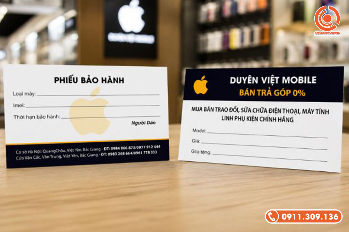 Phiếu bảo hành điện thoại nhỏ gọn