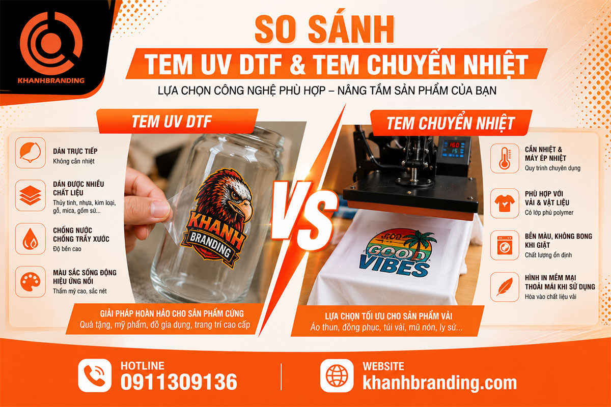 So sánh tem UV DTF với tem chuyển nhiệt