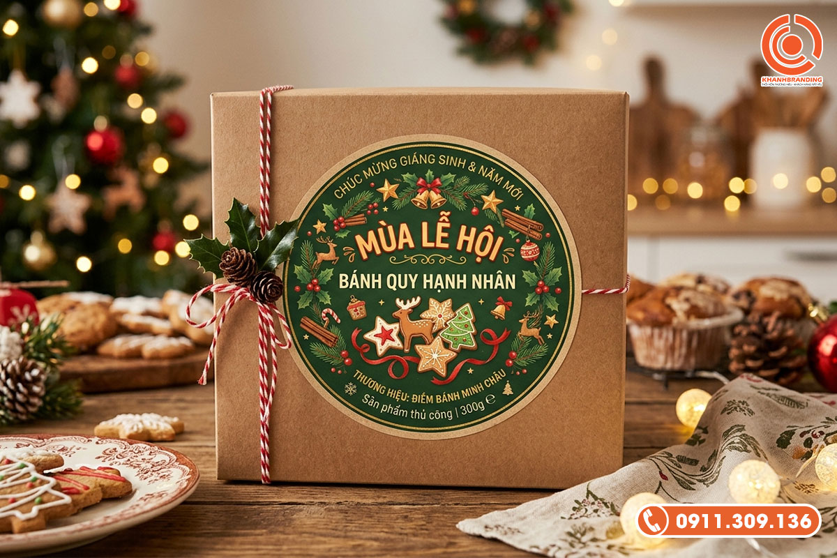 Tem dán hộp bánh theo mùa lễ hội