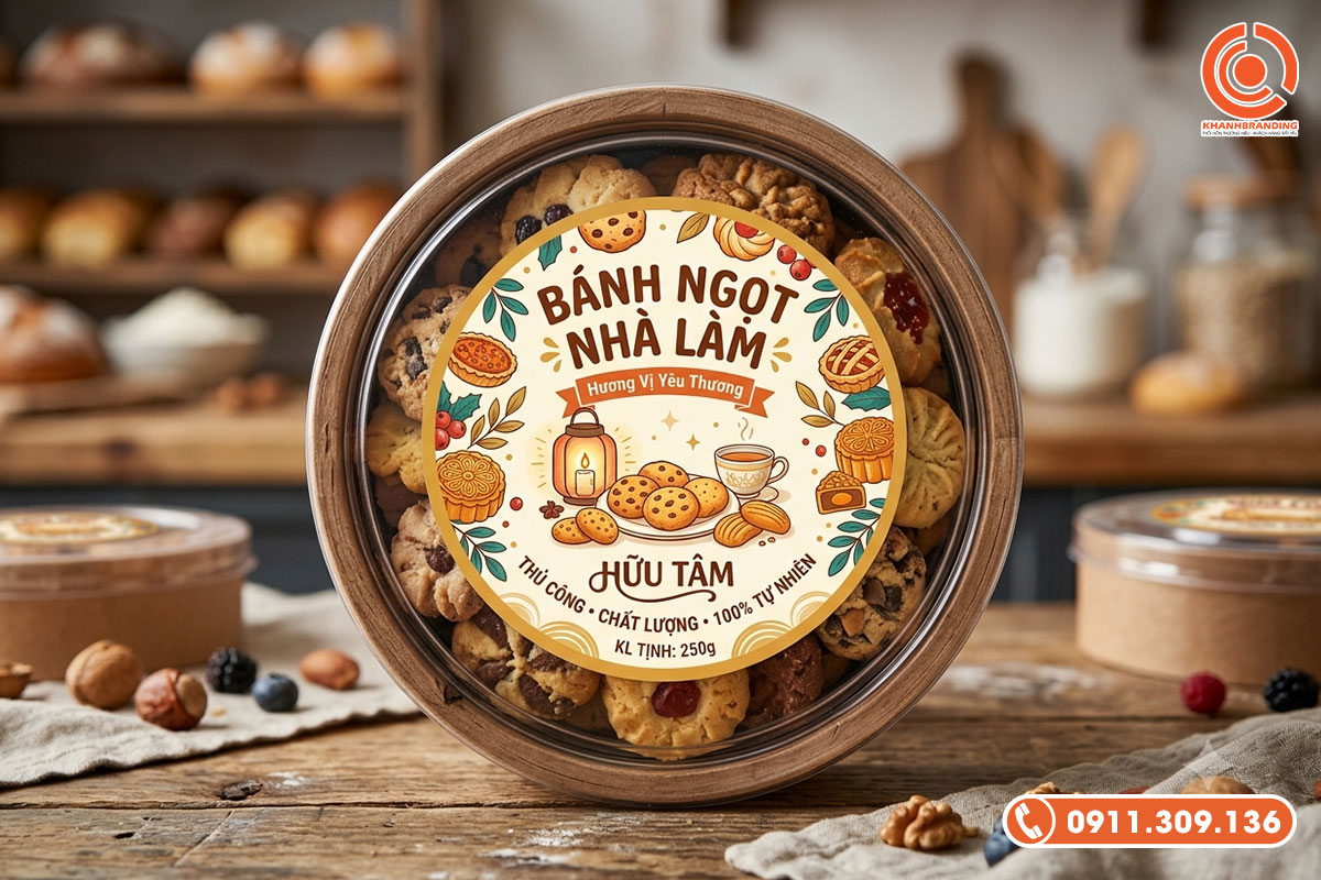 Tem tròn dán nắp hộp bánh