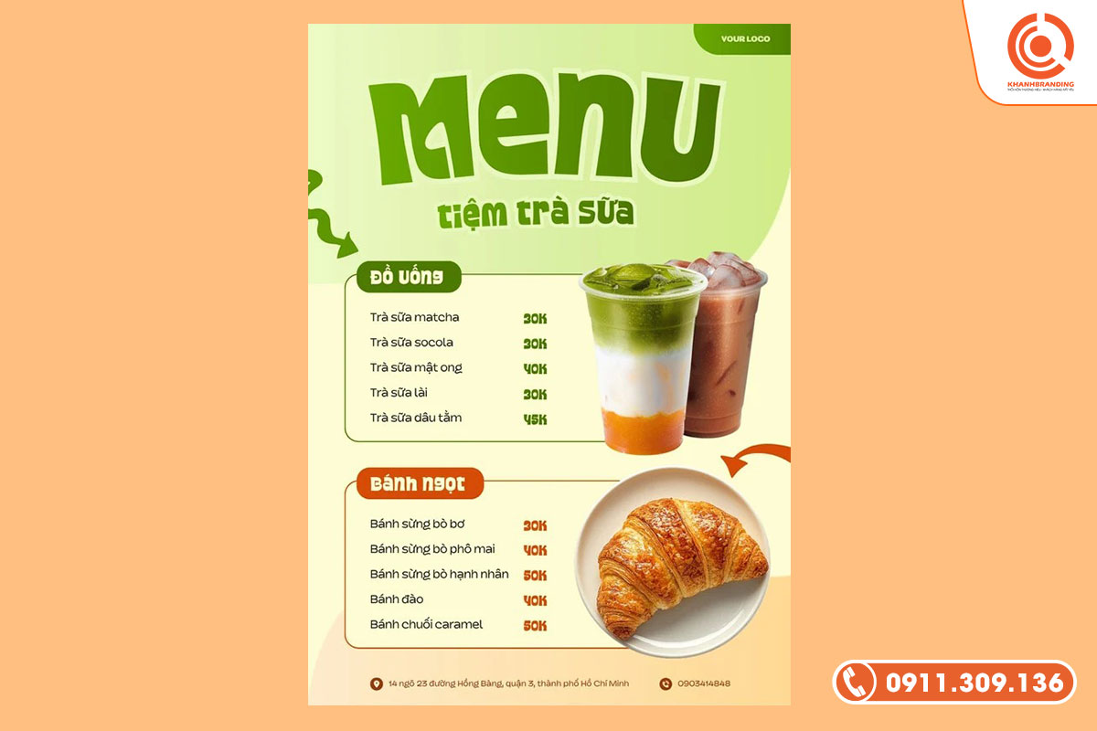 Mẫu thực đơn nhiều màu sắc, trẻ trung
