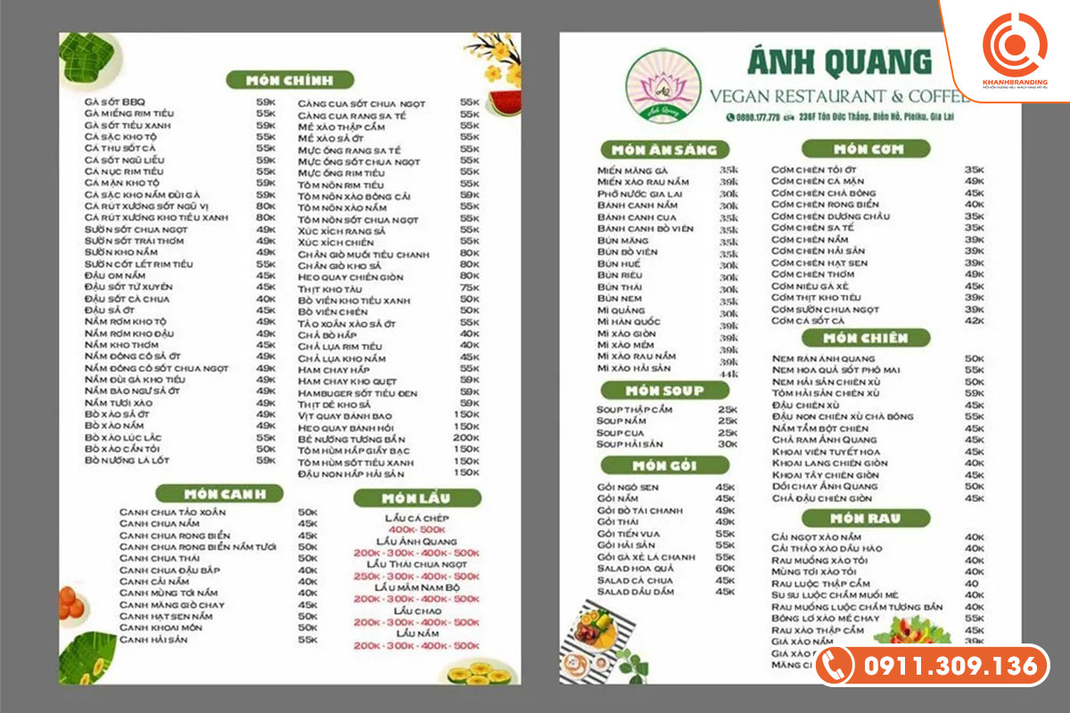 Mẫu thực đơn tối giản, hiện đại