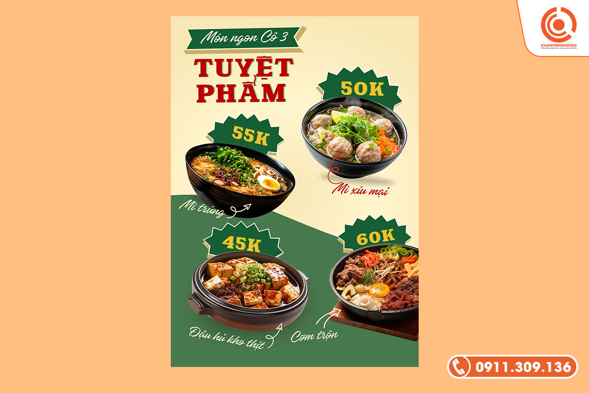 Mẫu thực đơn hình ảnh món ăn làm chủ đạo