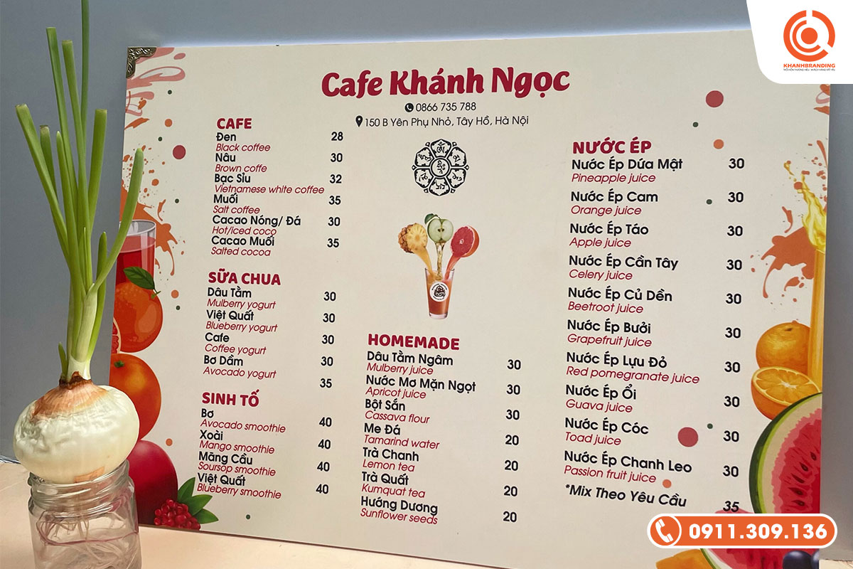 Menu bằng tấm formex