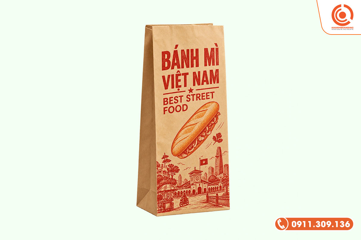 Túi giấy đựng bánh mì có hình minh họa